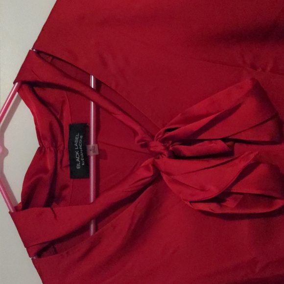Evan-Picone Black Label Red Satin Tie Neck Long Sleeve Top XL - Picture 4 of 6